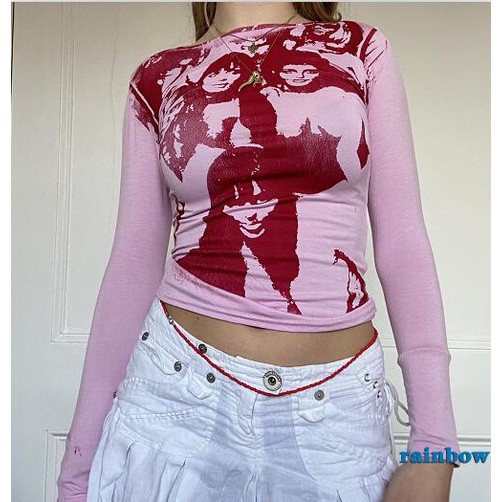 Áo Thun Tay Dài Dáng Ôm In Họa Tiết Cầu Vồng 6 Màu Thời Trang Mùa Hè Cho Nữ | BigBuy360 - bigbuy360.vn