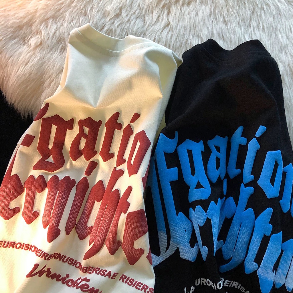 Áo phông nam nữ form rộng 2N Unisex thun cotton chữ in nổi trắng/đen