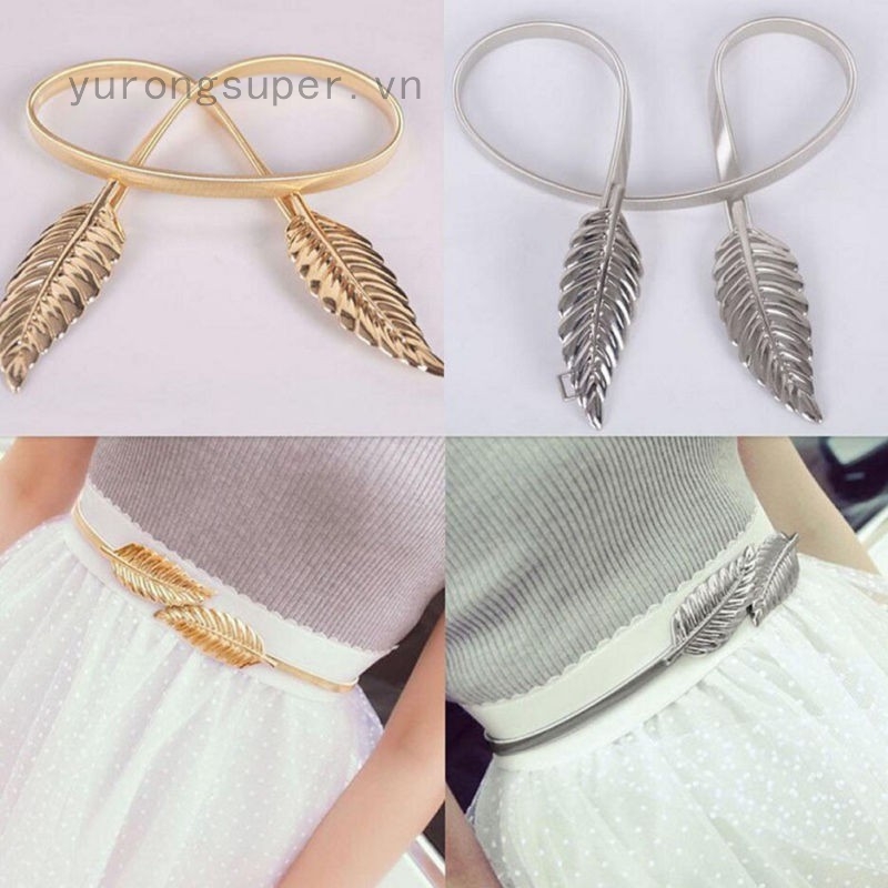 Dây nịt nữ hình chiếc lá kim loại màu vàng / bạc