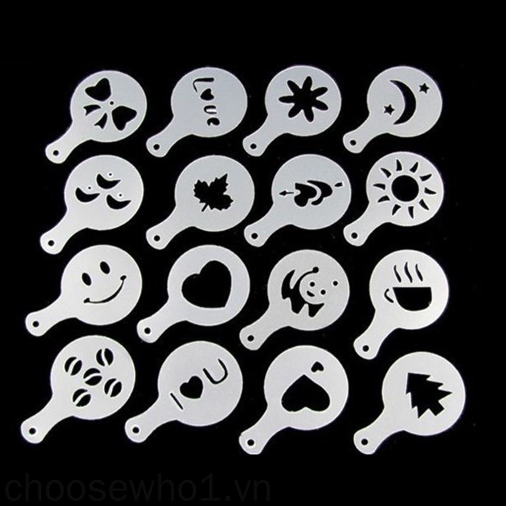 Set 16 khuôn tạo họa tiết trang trí cà phê nghệ thuật