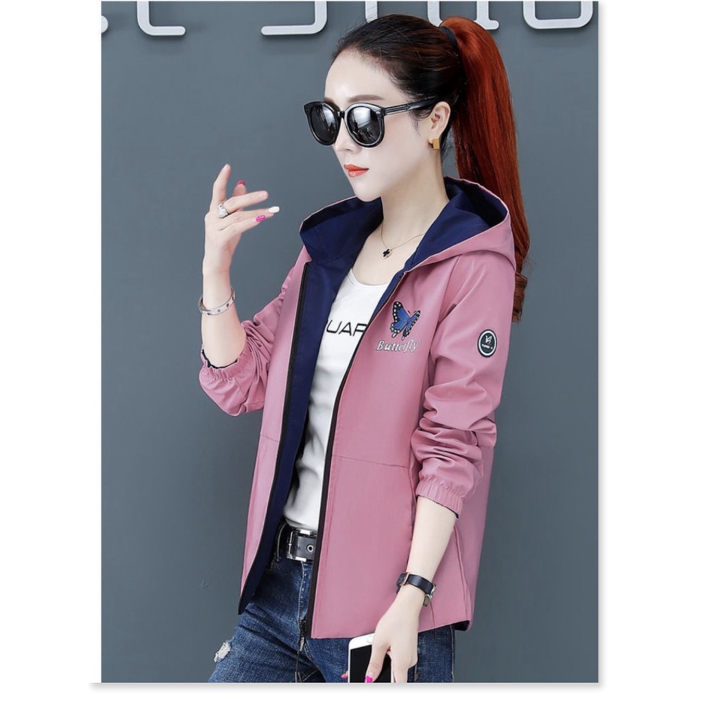 ÁO KHOÁC DÙ NỮ MẶC HAI MẶT CON BƯỚM XINH  CAO CẤP