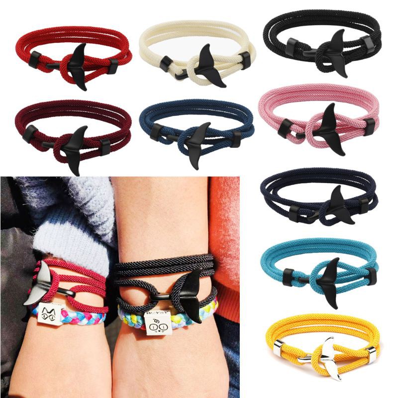Vòng Đeo Tay Dây Bện Họa Tiết Đuôi Cá Voi Nhiều Màu Tùy Chọn Phong Cách Viking Thời Trang