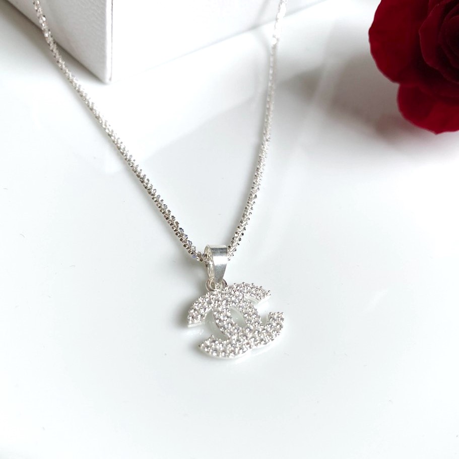 Dây chuyền bạc Ý cao cấp mặt chữ C nạm đá - Trang sức bạc Evasilver