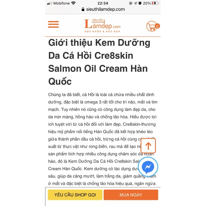 kem dưỡng da cá hồi CRE8skin Salmon Oil Cream