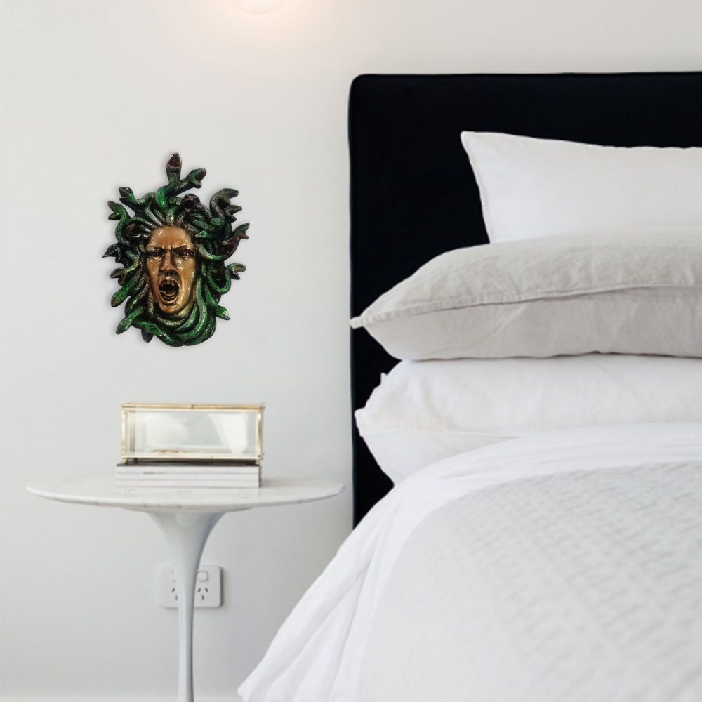 Mô Hình Đầu Rắn Hy Lạp 10cm Bằng Resin Màu Đồng Cổ Điển Treo Tường Trang Trí Phong Cách Gothic Cổ Điển