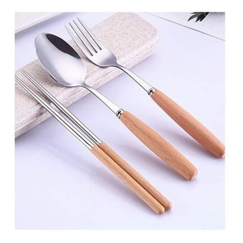 Bộ thìa dĩa đũa hộp lúa mạch - set 3 món tiện lợi