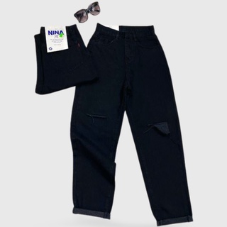 Quần jeans baggy đen rách đùi SML
