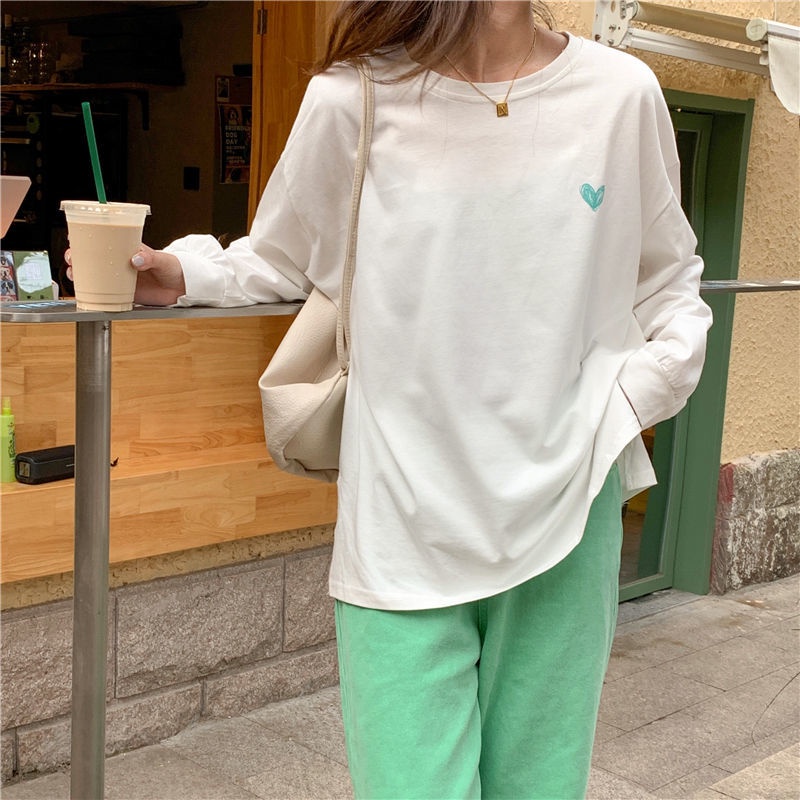 Áo Sweater Mỏng Tay Dài Cổ Tròn Dáng Rộng Xẻ Tà Kiểu Hàn Quốc Thời Trang Mùa Thu Cho Nữ