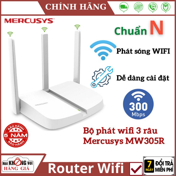 Bộ Phát Wifi Mercusys 3 râu MW305R chuẩn N 300Mbps , Thiết kế nhỏ gọn , cài đặt dễ dàng - bảo hành 5 năm