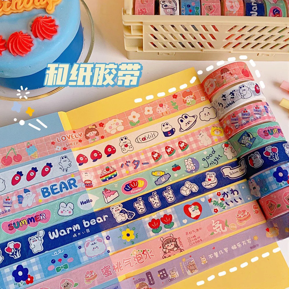 Washi Tape Hoạt Hình Dễ Thương Dán Sổ Trang Trí Nhiều Kiểu