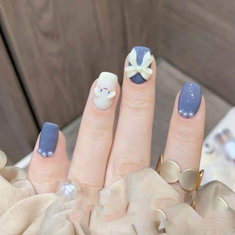 OCEANMAP Bộ Móng Tay Giả Ngắn Họa Tiết Hoạt Hình 3D Xinh Xắn