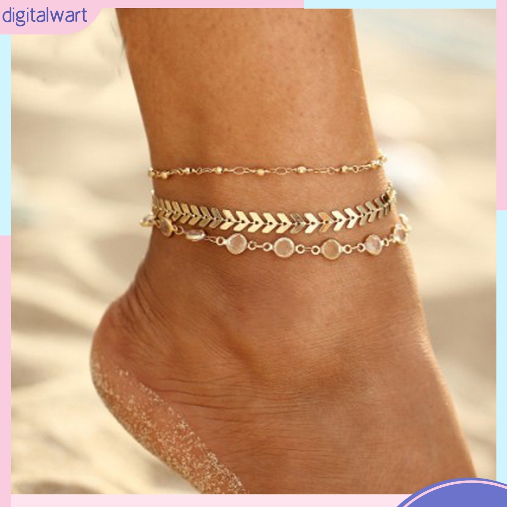 Vòng đeo chân kiểu xương cá đính đá pha lê