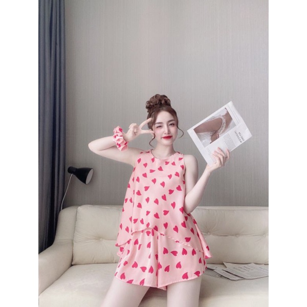 [ Kèm buộc tóc xinh] Bộ lụa cao cấp mẫu mới nhất hoạ tiết xinh xắn | BigBuy360 - bigbuy360.vn