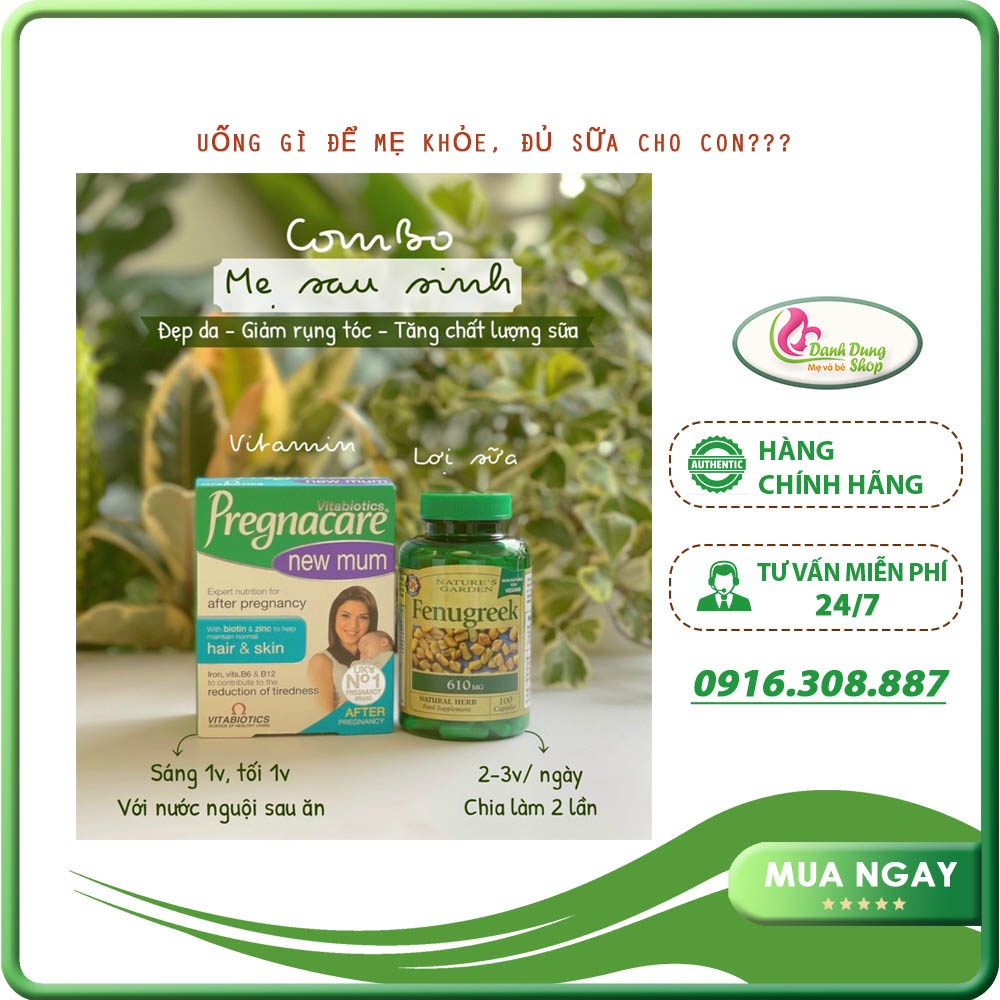 Combo Cỏ lợi sữa 610mg và vitamin bú Newmum ( đẹp da, đẹp tóc)