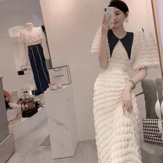 Đầm trắng chữ A tay bồng suông dài đi biển du lịch HATI