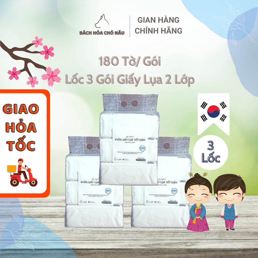 COMBO 3 Lốc 3 Khăn Giấy Lụa Tiết Kiệm Hàn Quốc LOTTE Choice L [180 Tờ/Gói] Giấy 2 Lớp Cao Cấp [ Chính Hãng]