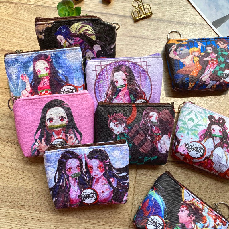 Ví Ngắn Đựng Tiền Xu Kamado Tanjiro Nezuko My Wife Zenitsu Bằng Da pu In Họa Tiết Demon Slayer
