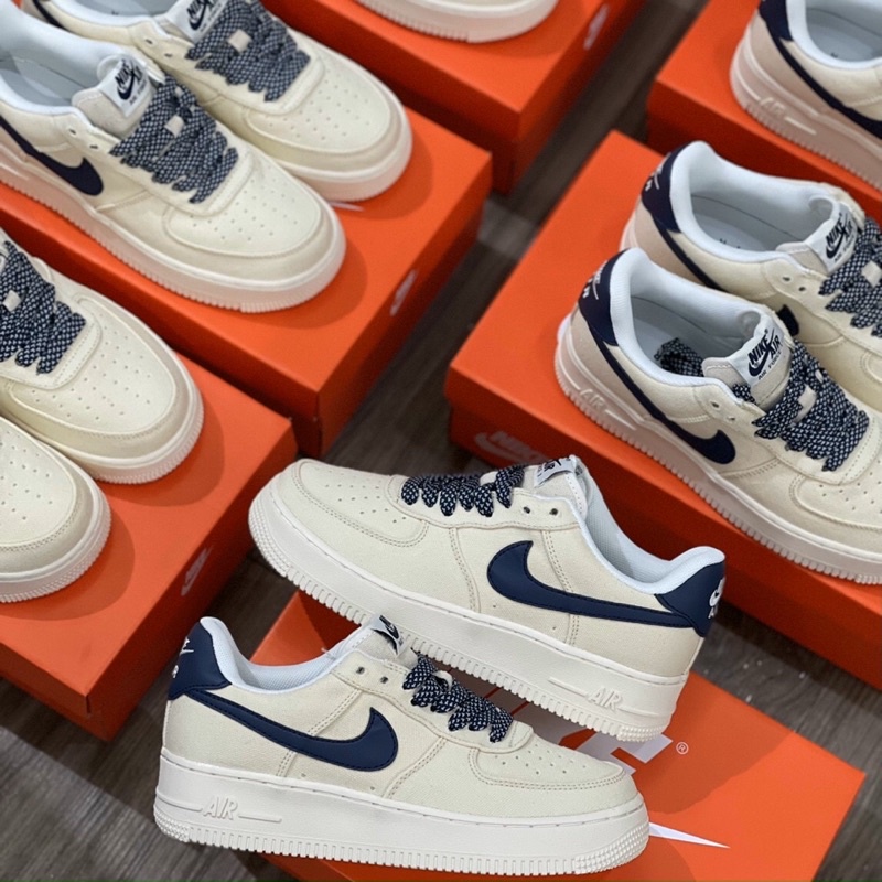 GIÀY AF1 LOW BEIGE DEEP VẠCH NAVI LAI AU [ FULL BOX + FREE SHIP ]
