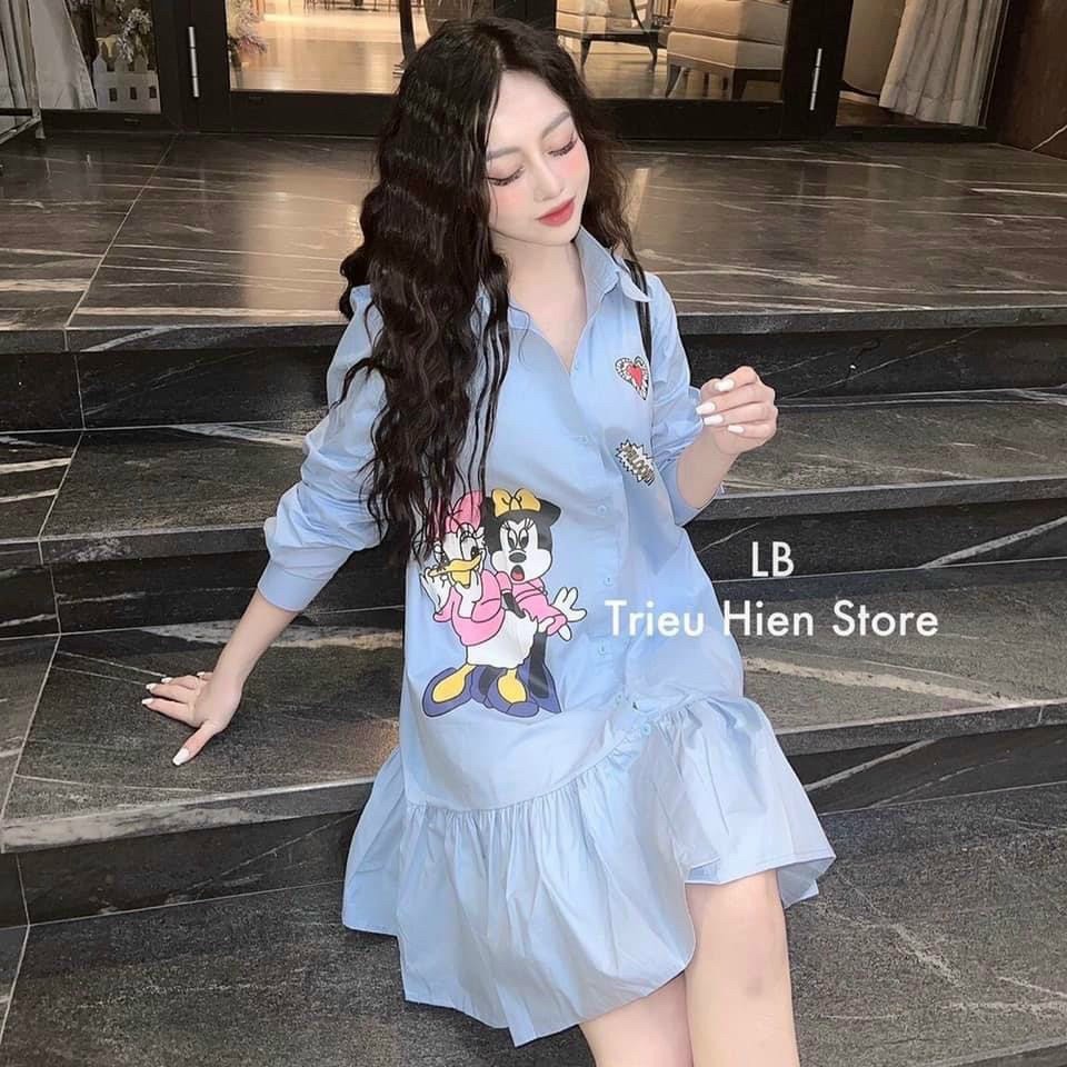 Đầm suông cổ áo sơ mi họa tiết hoạt hình kết hợp đuôi cá siêu cute, xinh xắn dành cho các nàng đi chơi, dạo phố | BigBuy360 - bigbuy360.vn