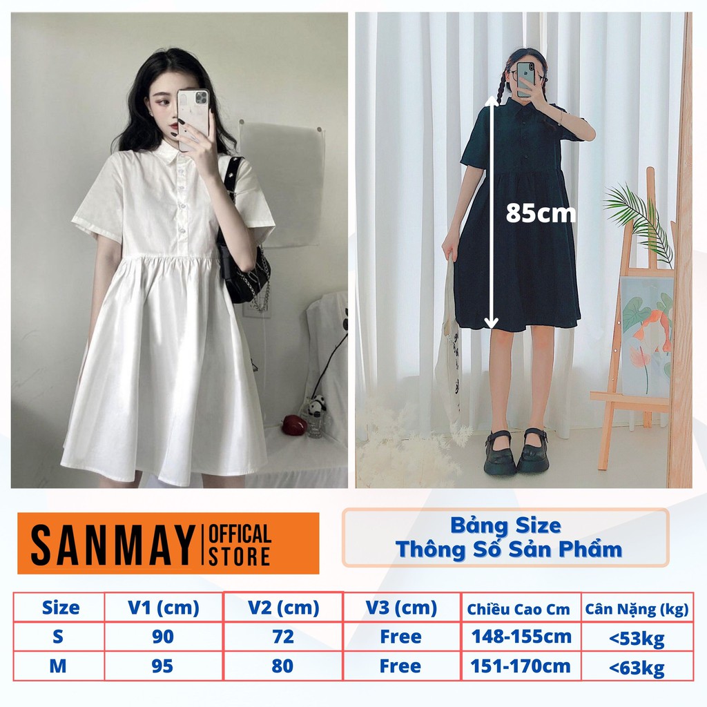 Váy Babydoll Trắng Tay Ngắn Dáng Xòe SANJOLI Đầm Đi Dự Tiệc Cưới,Đi Chơi,Form Rộng Cổ Sơ Mi Ulzzang Hàn Quốc VD044 | BigBuy360 - bigbuy360.vn