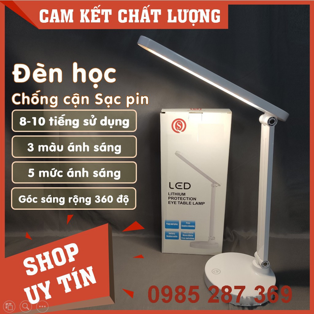 Đèn học chống cận tích điện, Đèn bàn sạc điện, 3 màu ánh sáng, điều chỉnh dimming, 8-10h sử dụng. Hàng cao cấp