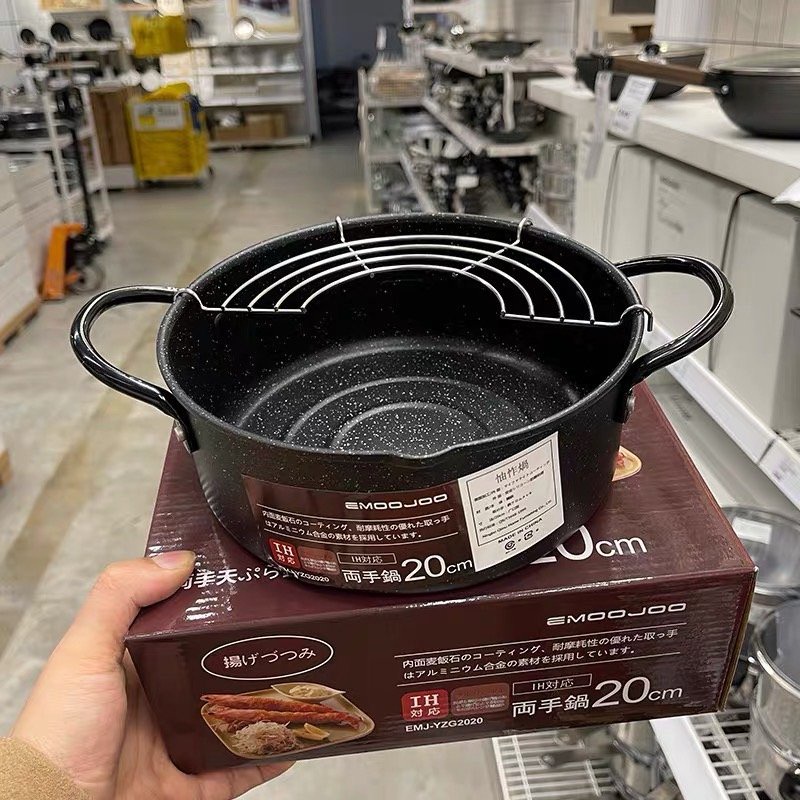 Nồi Chiên Gang Chống Dính Vân Đá Kèm Khay Ráo Dầu Tiện Lợi Đường Kính 20CM