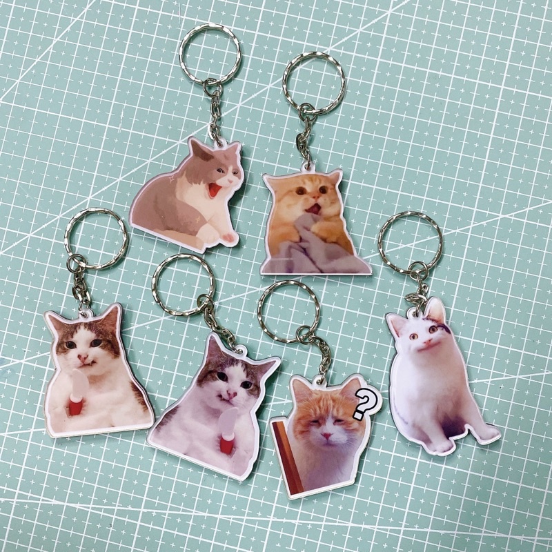 Móc khóa mica in hình mèo meme cute, giận dữ, đáng yêu, bựa