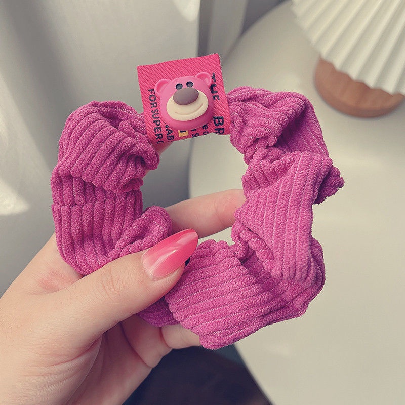 Dây Buộc Tóc Cao Su Co Giãn Bọc Da Họa Tiết Trái Dâu Gấu Phong Cách Nhật Hàn Đáng Yêu Cho Bạn Gái