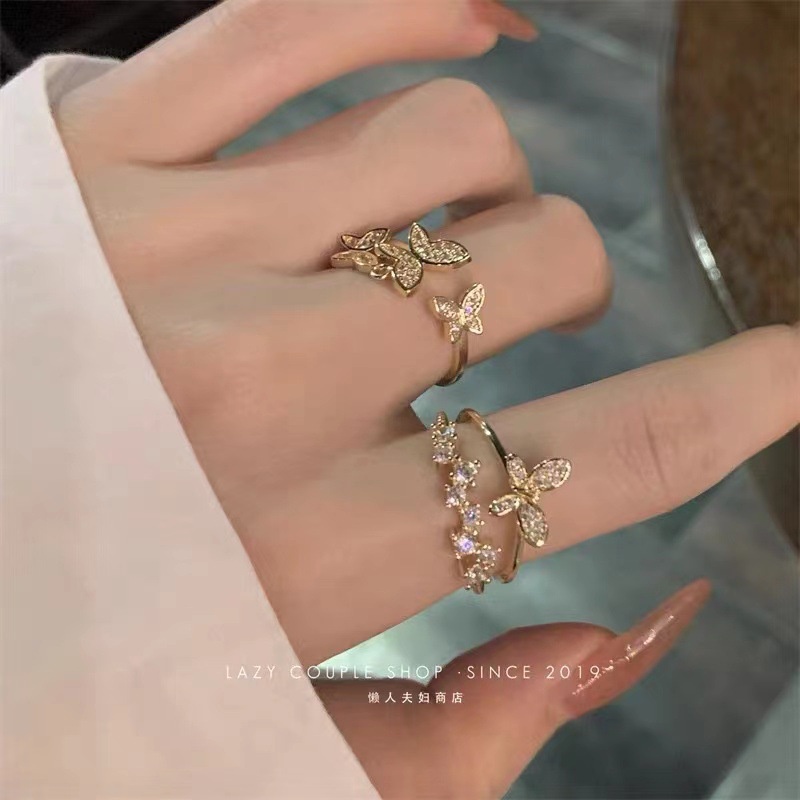 Nhẫn Hợp Kim Hình Bướm Sang Trọng Phong Cách Hàn Quốc Cho Nữ