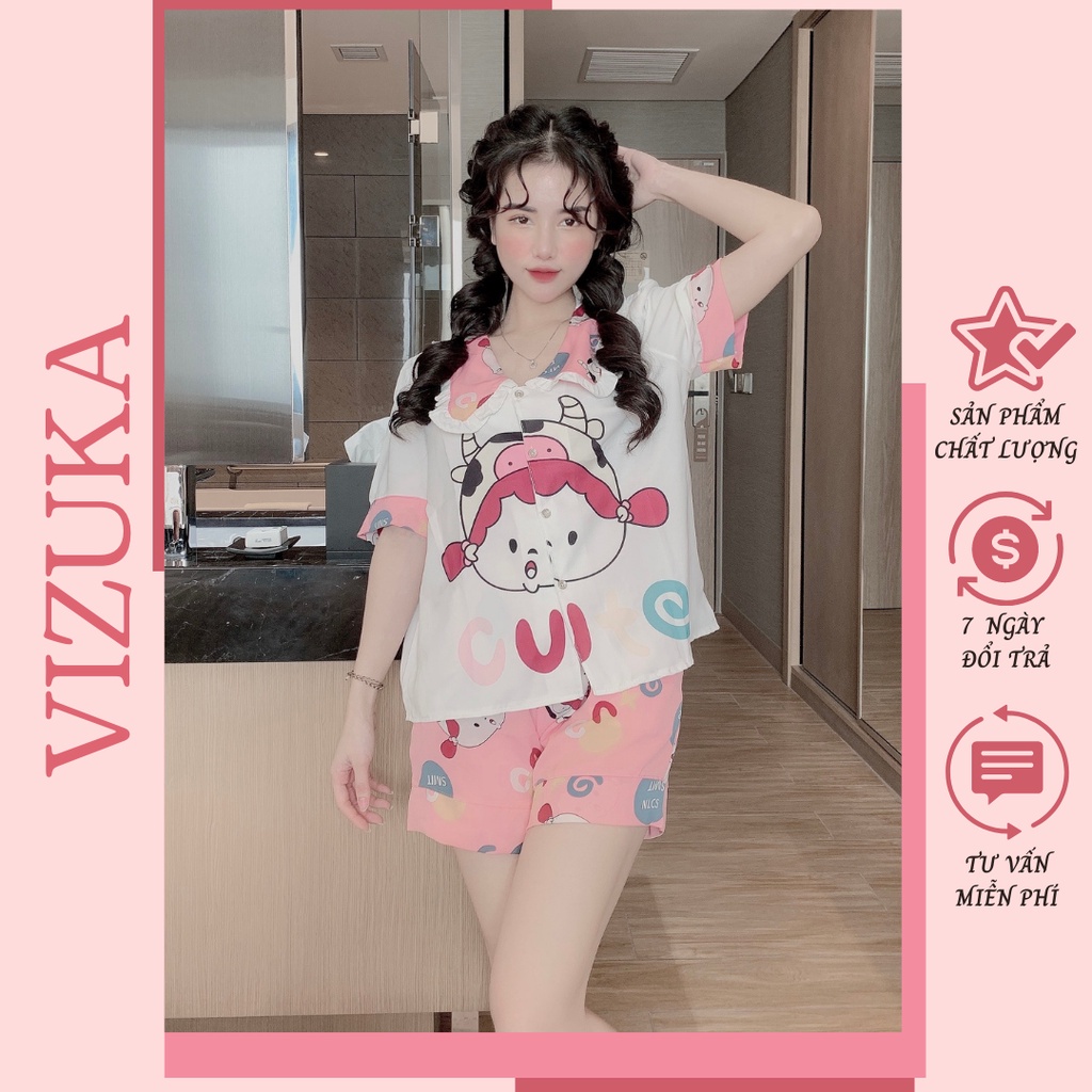 Đồ ngủ nữ bộ pijama tiểu thư lụa quần đùi mặc nhà VIZUKA