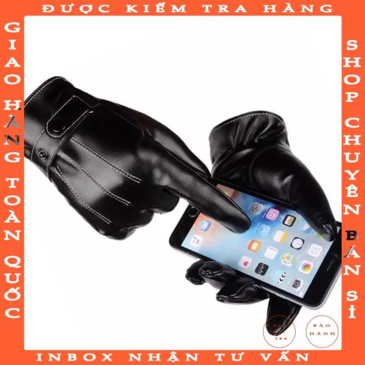 Găng tay da nam AUKULASIC lót lông cực ấm cảm ứng 10 ngón - Thiết kế nam tính jhoangdong