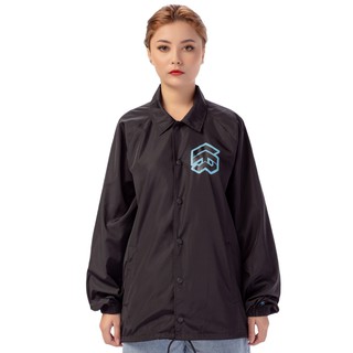 5THEWAY® /stroke/ Big Logo Coach Jacket™ in BLACK aka Áo Khoác Dù Đen Tay Dài