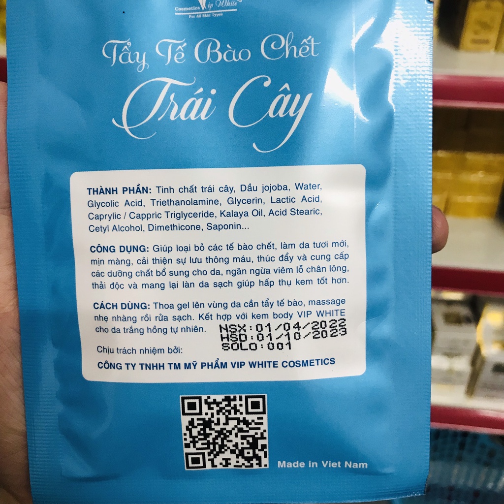 Tẩy tế bào chết Trái cây Vip White 30gr - Dùng cho Face và body - Hàng chính hãng Công ty