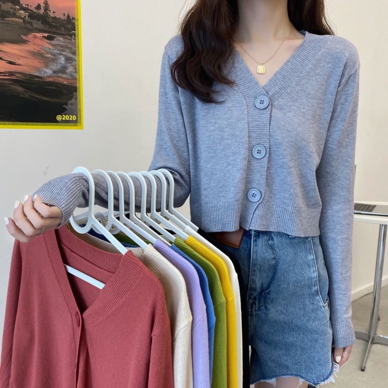 Áo Khoác Cardigan Dệt Kim Tay Dài Cổ Chữ V Phong Cách Hàn Quốc Cho Nữ