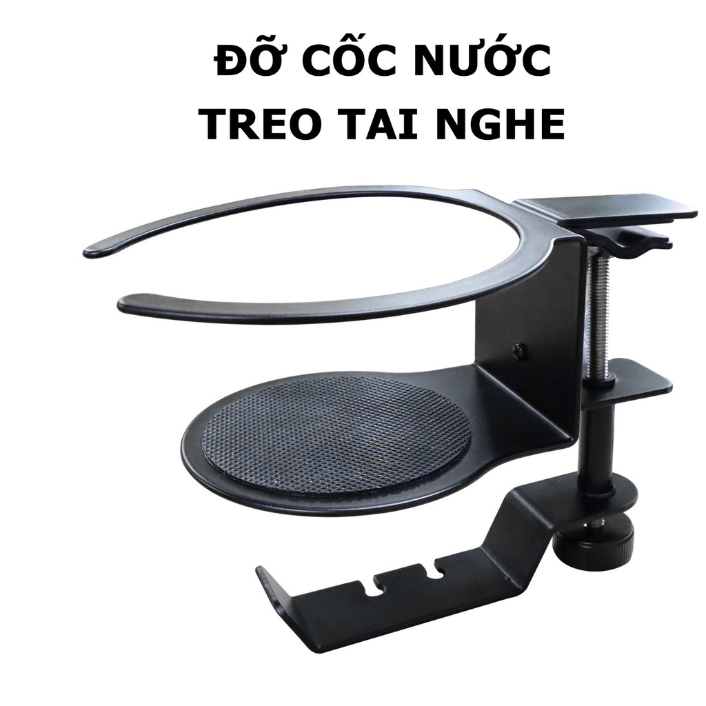 Giá Treo Tai Nghe, Đỡ Cốc Nước 2in1; Kẹp Cạnh Bàn Làm Việc; Có Thể Xoay 360 Độ