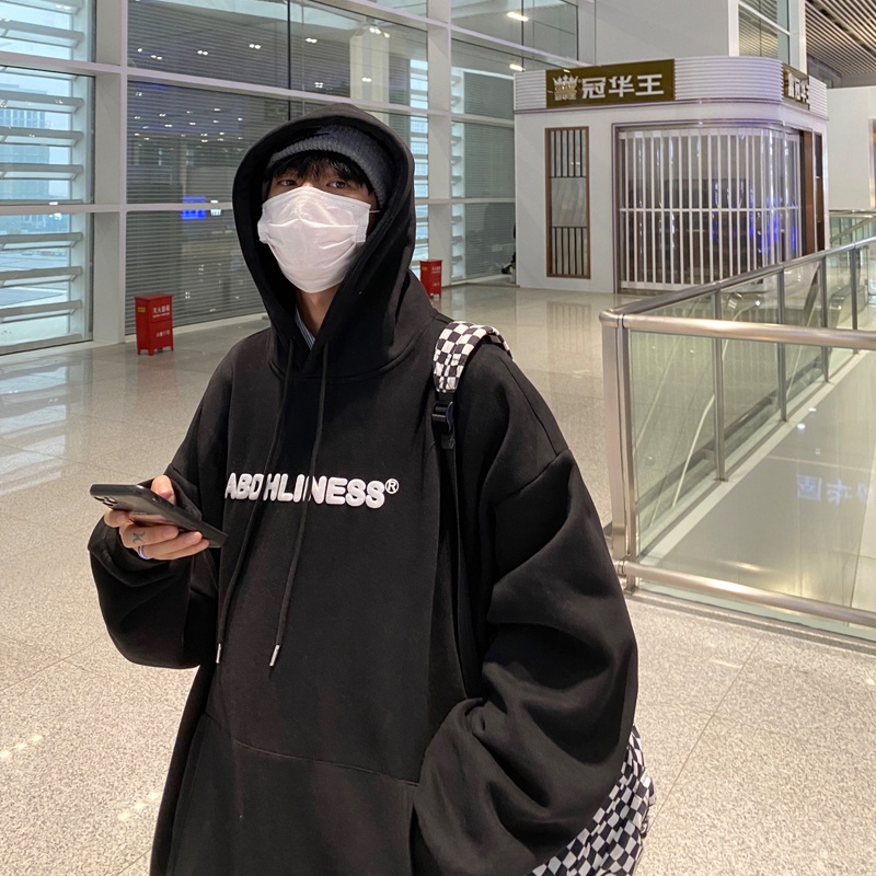 Áo Hoodie Nhung Tay Dài In Chữ Đơn Giản Ấm Áp Thoải Mái Thời Trang Mùa Đông Cho Nam Size M-5Xl