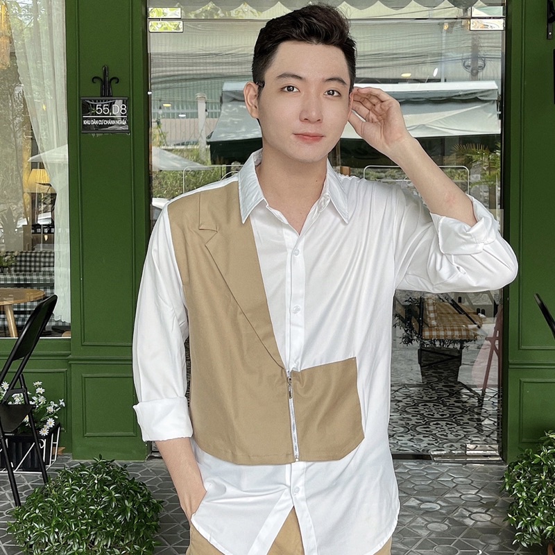 Áo Sơ Mi Nam Tay Dài Phối Kaki Phong Cách Hàn Quốc Unisex Hàng Thiết Kế Mr.Smile 99 Shop
