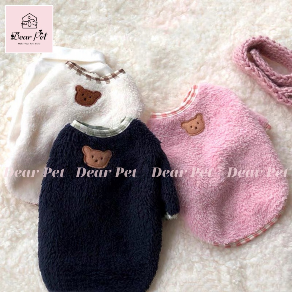 DP251- Áo lông hình gấu ba màu sắc xinh xắn cho chó mèo, quần áo thú cưng