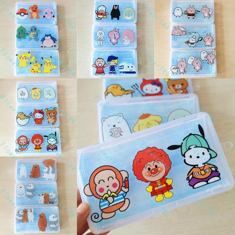 Hộp đựng khẩu trang chống bụi bằng nhựa trong suốt in hình Anpanman/gấu/Pikachu
