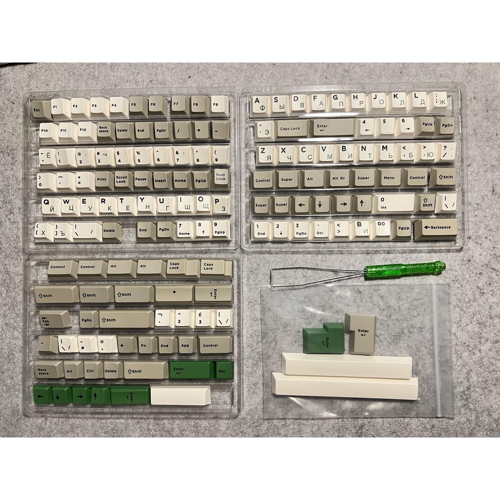 Keycap Cherry Green Russian nhựa PBT cao cấp, nút phím lắp cho bàn phím cơ phối màu retro cổ điển - Kicap