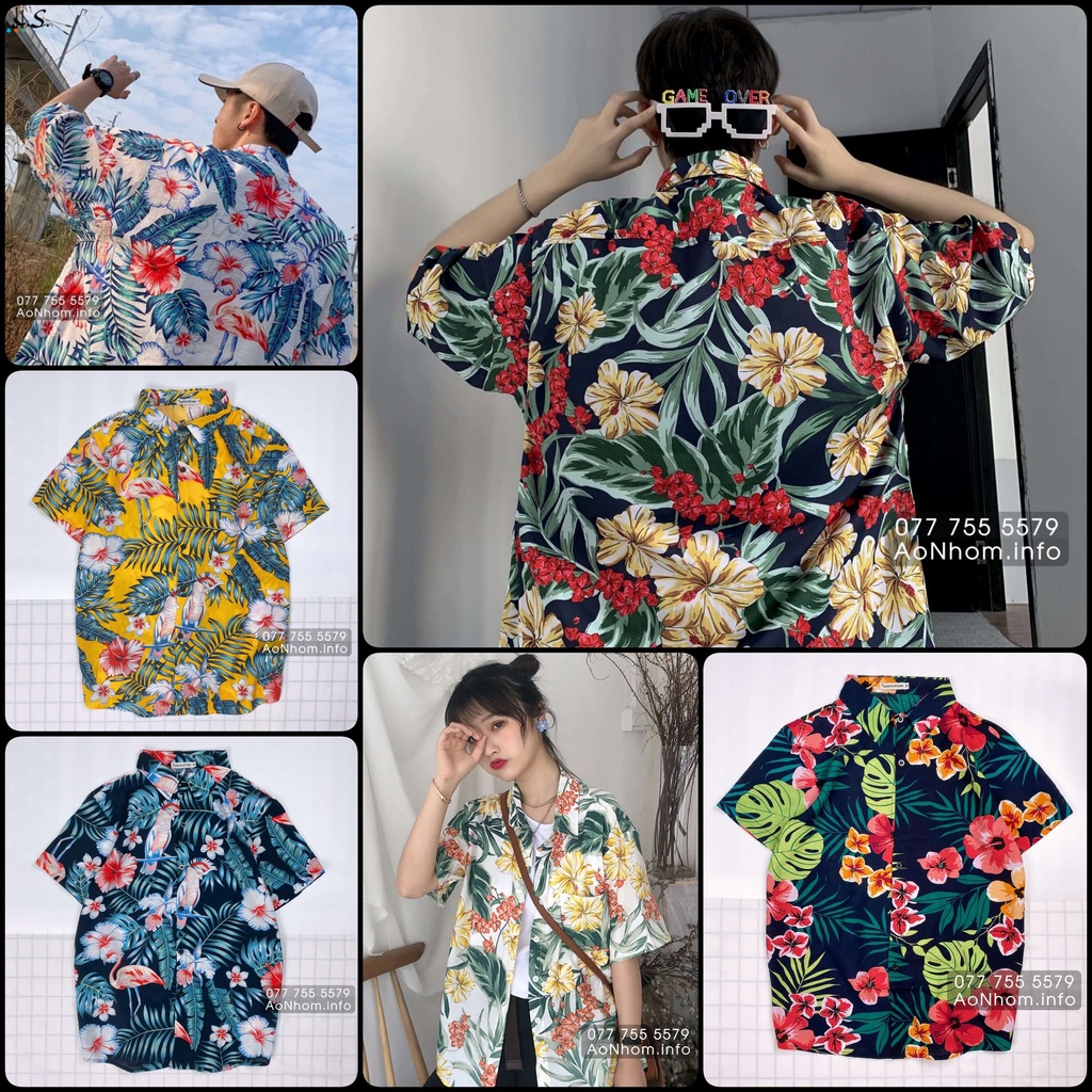 Áo Sơ Mi Hawaii Đi Biển Mềm Mát - Bông Bụt Lan Hồng Hạc - Áo Đôi Đồng Phục Nhóm Lớp Team Building Hoạ Tiết Hoa Lá