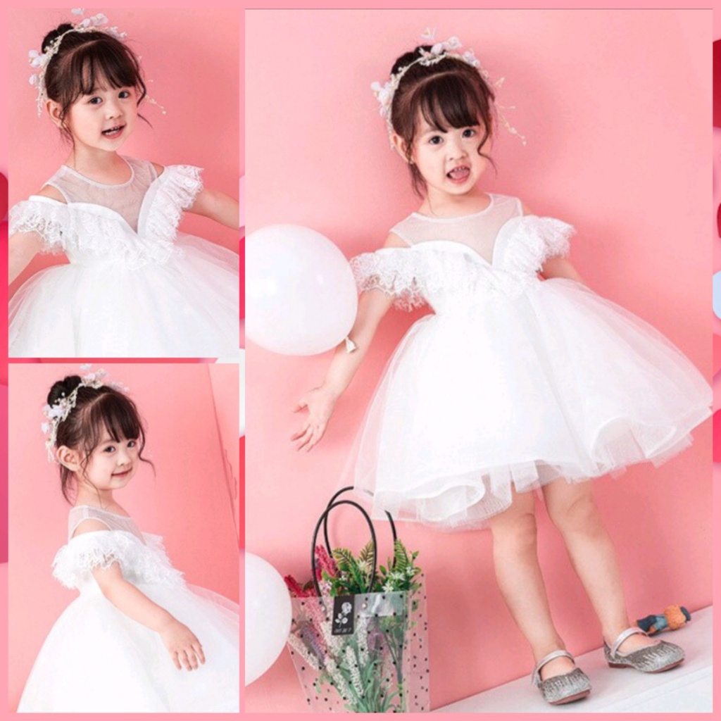 ĐẦM ĐI TIỆC CHO BÉ GÁI - Đầm công chúa voan trắng thiên thần cho bé 1-12 tuổi