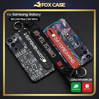 Ốp lưng S21, S21 Plus, S21 Ultra bảo vệ camera phong cách graffiti, tặng kèm 2 dây đeo dài và ngắn - Fox Case
