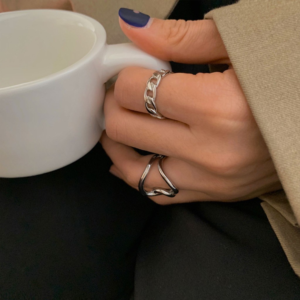 Set 5 nhẫn đeo tay kim loại thiết kế đơn giản thời trang