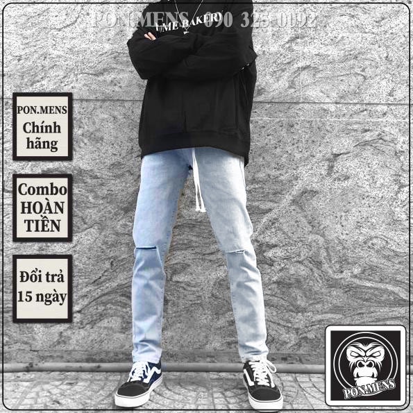 Quần jean nam rách gối màu ghi co giãn 4 chiều dáng slim 5678 VNXK Pon.mens