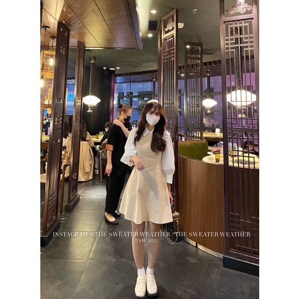 [Mã FAMARAL1 giảm 10K đơn 50K] (Ảnh thật) Váy thô cổ sơ mi chiết eo phối tay phồng trắng the.sweaterweather TSW | BigBuy360 - bigbuy360.vn