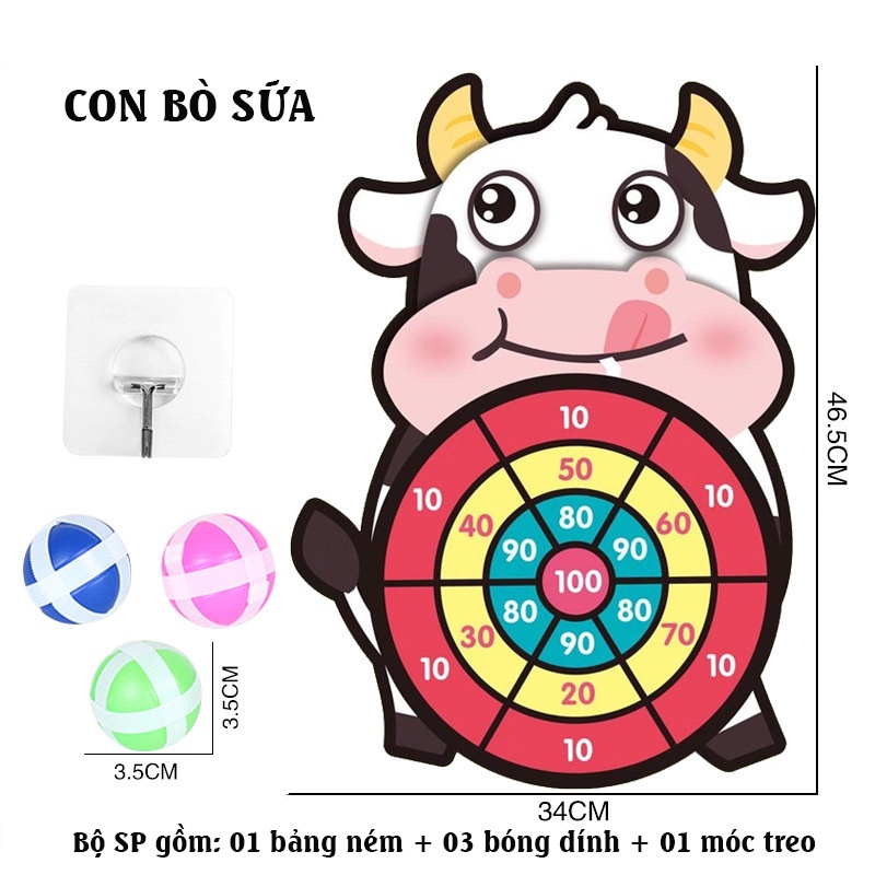 [HÀNG CÓ SẴN] Bảng phi tiêu bóng dính cho bé, bảng ném bóng gai tính điểm hình con vật ngộ nghĩnh tặng kèm 3 trái bóng