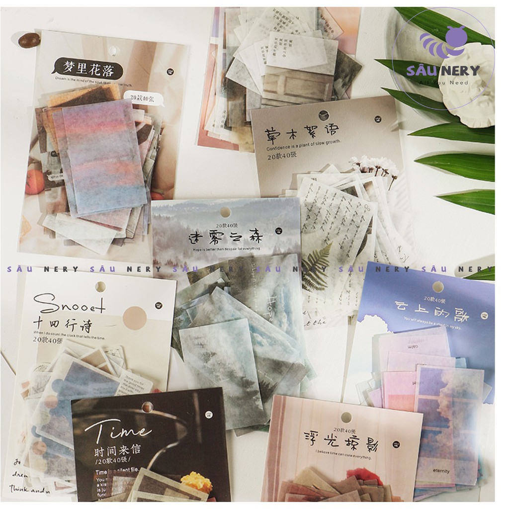 [SALE XẢ HÀNG] Sâu Nery - SN38 - Set 40 miếng dán sticker decor trang trí Time Letter Series INFEEL ME