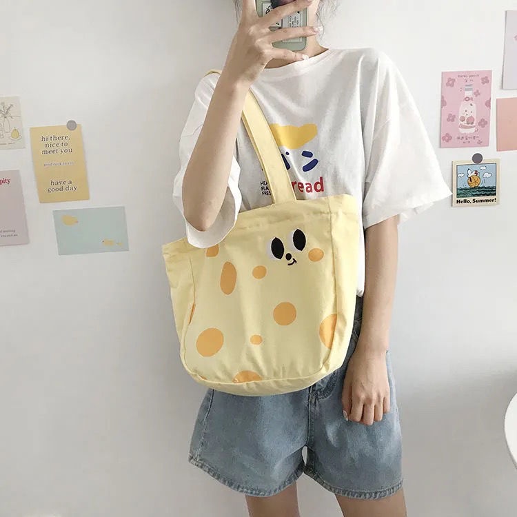 Túi Xách Canvas Cỡ Lớn Họa Tiết Hoạt Hình Dễ Thương Phong Cách Retro