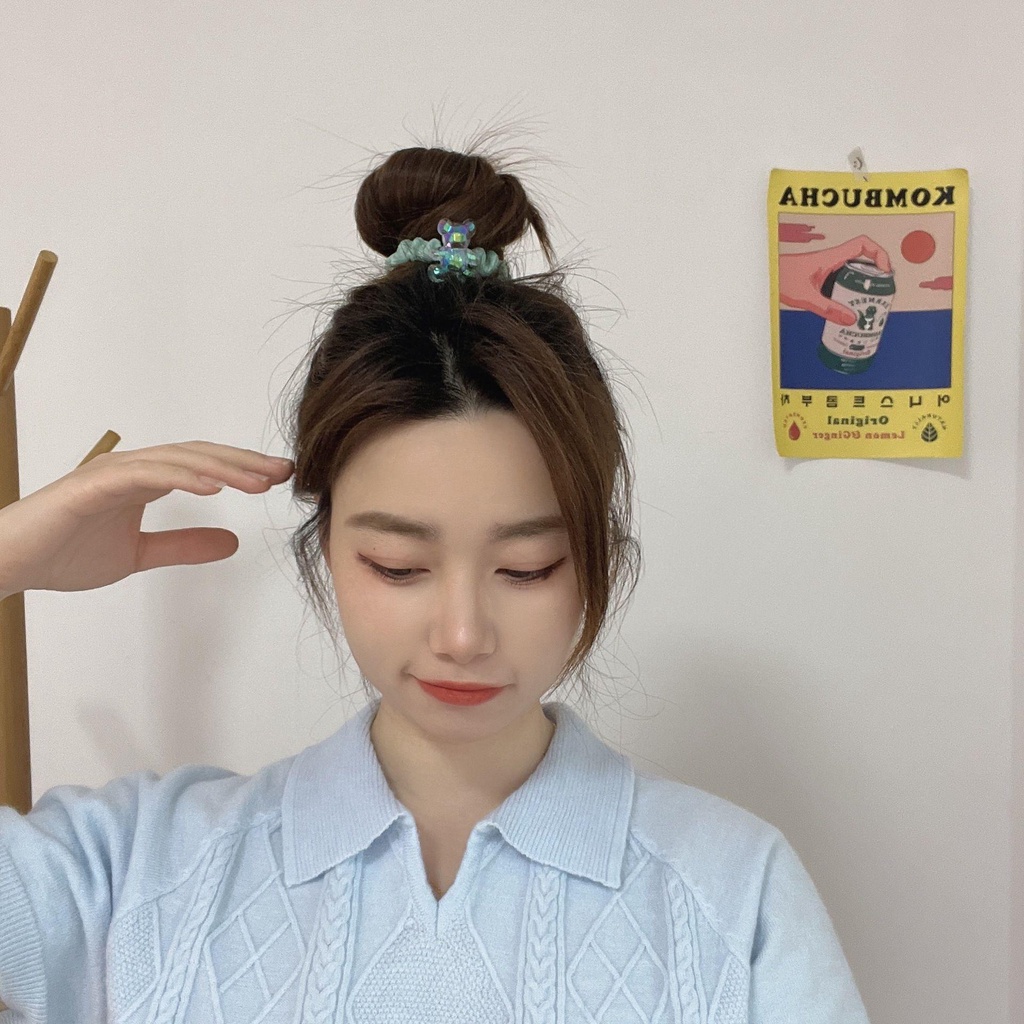 MXGOODS Dây Cột Tóc Co Giãn Hình Gấu Ngọt Ngào Phong Cách Hàn Quốc Giá Đỡ